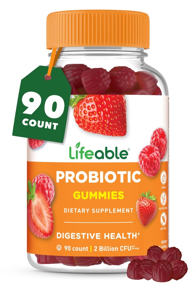 Lifeable Probiotics Gummies | 2 Billion CFU | Great Tasting Probiotic Gummies for Women | Probiotic Gummy for Gut Health and Immune Support | Probiotics for Women and Men | 90 Gummies