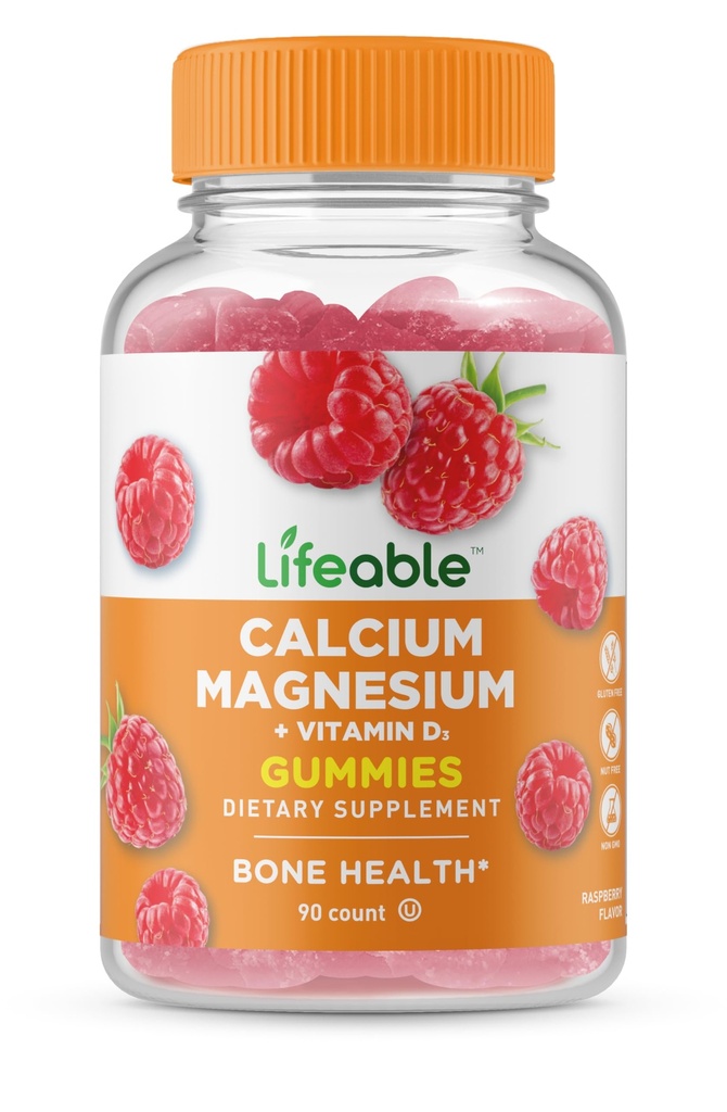 Lifeable Calcium Magnesium and Vitamin D Gummies | Great Tasting Calcium Magnesium Supplement | for Bone Health | Calcium Gummies for Adults | 90 Gummies