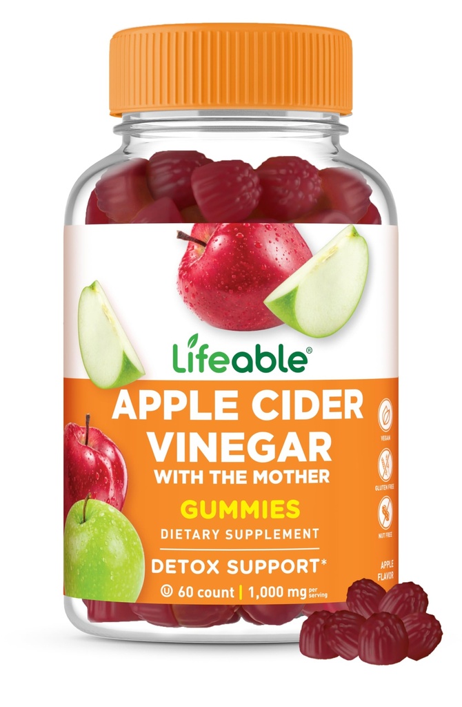 Vinagre de sidra de manzana Lifeable Gummies with Mother TEN 1000 mg ANTE Avanzado ACV for Detox &amp; Cleansing, Supports Metabolism, Digestion, " Energy TEN 60 Gummies for Weight Loss and Belly Fat