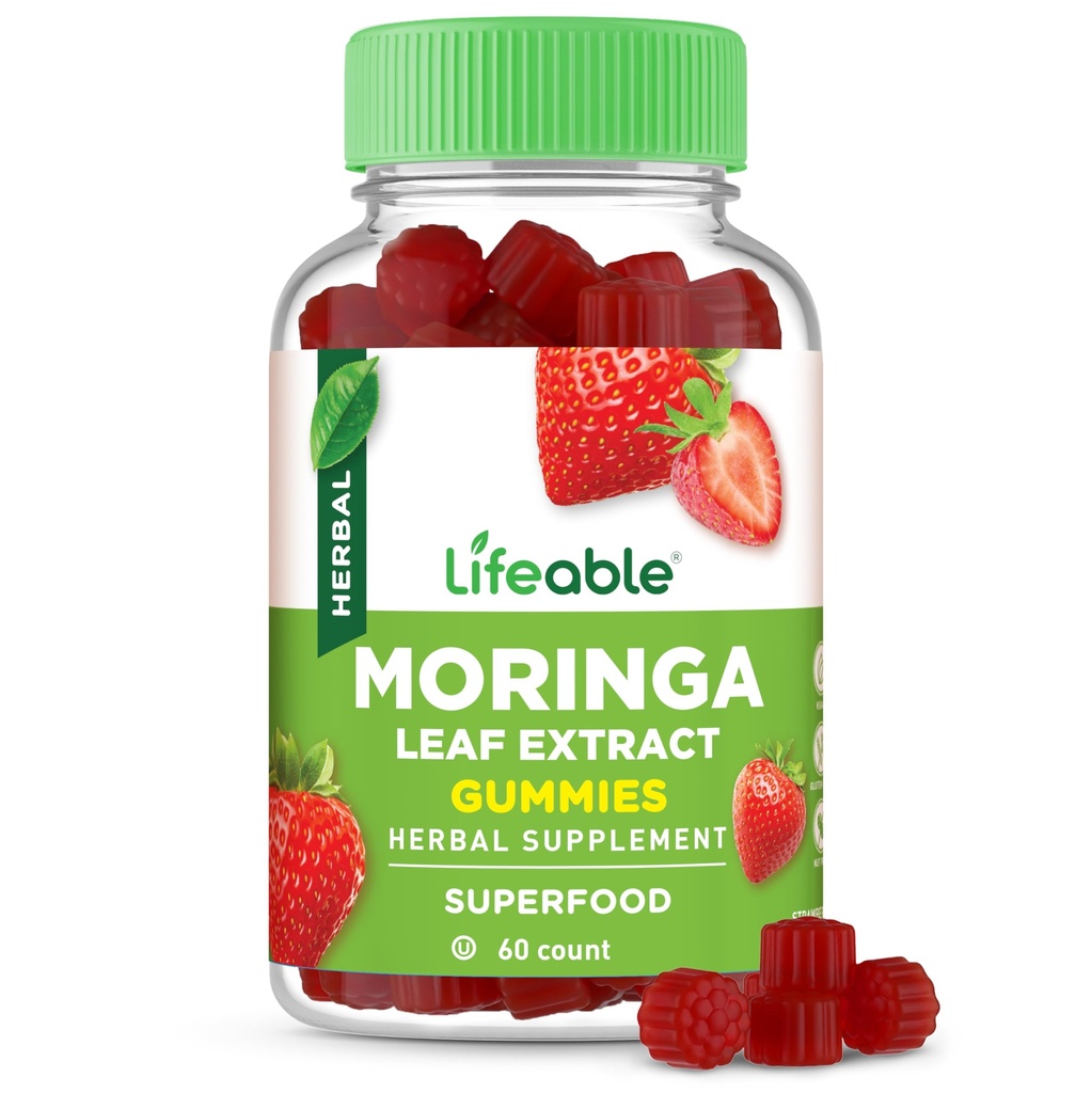 Lifeable Moringa Gummies for Adults | 400 mg Moringa Extract | Great Tasting Moringa Supplement | Antioxidant Superfood for Men Women | 60 Gummies