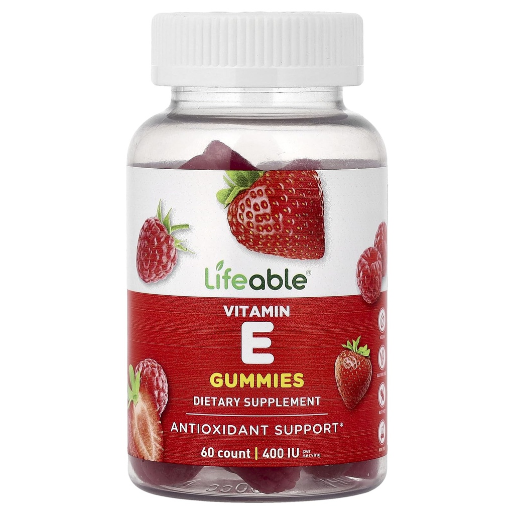 Lifeable Vitamin E Gummies, Berry, 60 Gummies (60 mg per Gummy)