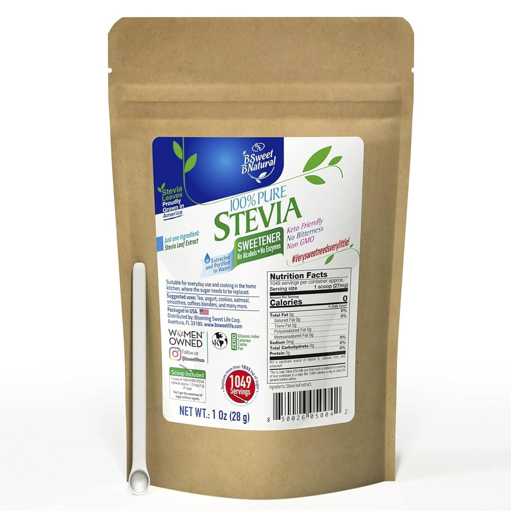100% Pure Stevia Powder extract leaf 1 Oz, No Artificial Sweetener, 1049 Servings | Stevia Green Leaf Extract | Zero Calorie & Keto Friendly