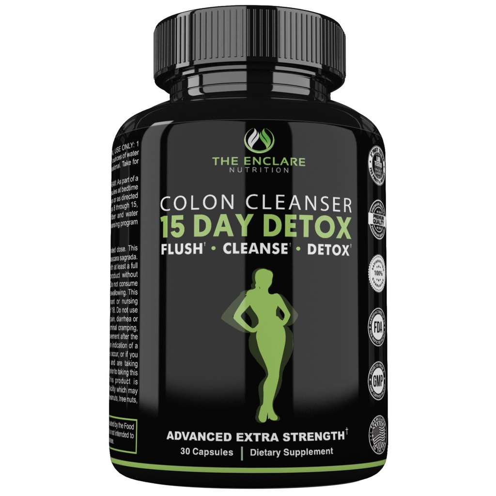 THE ENCLARE NUTRITION Colon Cleanse 15 Day Gut Cleanse Pills - Colon Cleanser for Women &amp; Hombre - Psyllium Probiotic Laxatives for Constipation, Bloating Relief, Detox Cleanse Weight Loss Support (1)