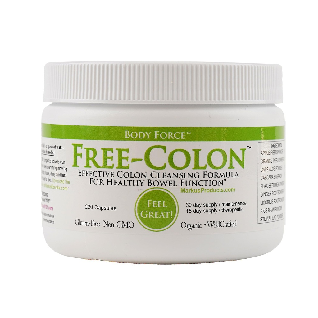 Body Force Colon Formula by Markus- Capsules - Comprehensive Formula - Fiber Rich for Toxin Removal - Aloe, Ginger, Citrus Flavonoids & Cascara Sagrada - Gentle & Effective Detoxification
