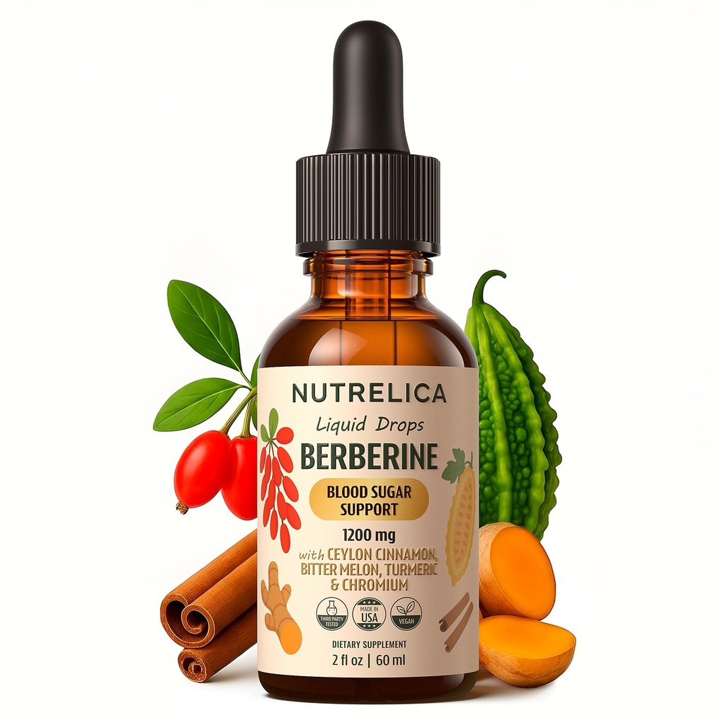 Berberine with Ceylon Cinnamon, Bitter Melon, Turmeric & Chromium – Blood Sugar Balance & Glucose Metabolism – 1200mg, Vegan, No Sugar, Non-GMO