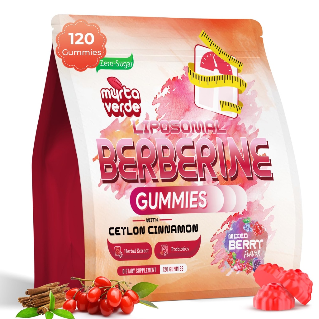 2000mg Liposomal Berberine Supplement Gummies | High Potency Berberine HCI Activates AMPK with Ceylon Cinnamon | Advanced Absorption | Zero Sugar Mixed-Berry | 120 Count