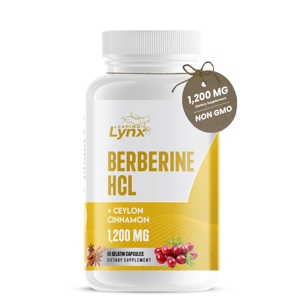 Leaping Lynx Berberine HCl 1200 mg – Premium Herbal Supplement for Metabolic, Digestive & Heart Health Support | High-Absorption Berberine Capsules – Vegan, Non-GMO