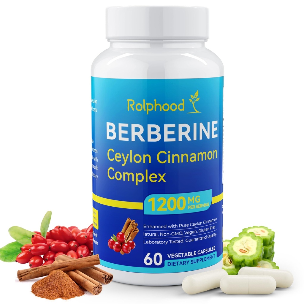 Berberine Supplement with Ceylon Cinnamon Complex Supplements, Berberine HCl 97% Purity,Immunity Management,Non-GMO-60 Capsules