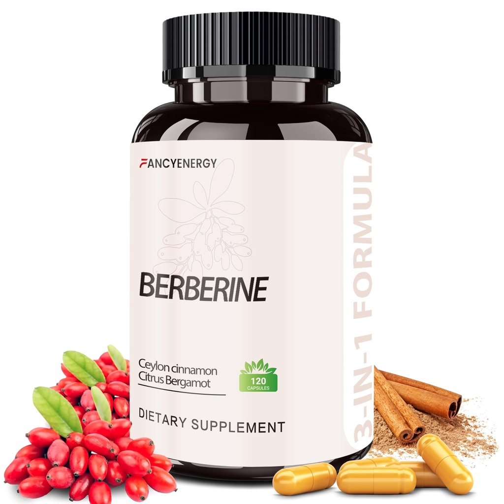 Berberine HCl Supplement with Ceylon Cinnamon & Citrus Bergamot – Botanical Formula for Daily Wellness – 120 Vegan Capsules