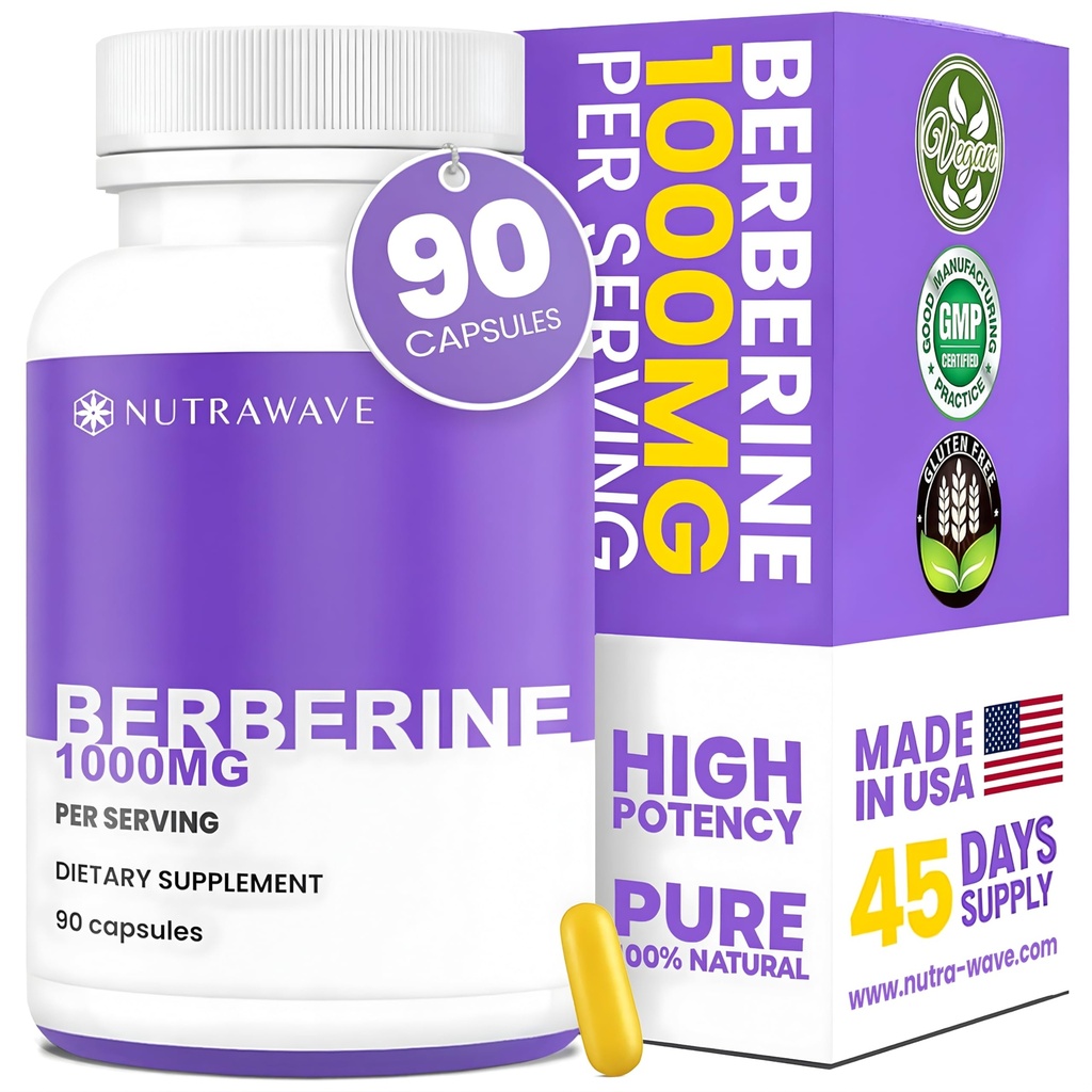 Nutra Wave Pure Berberine HCL 1000mg – Non-GMO, Vegan, Gluten Free – 90 Capsules