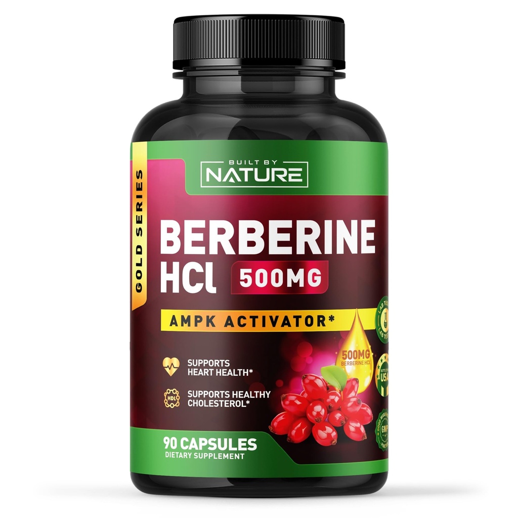 Built by Nature Berberine 500mg – Berberine HCl 500mg Capsules – Pure Berberine Supplement – 90 Capsules