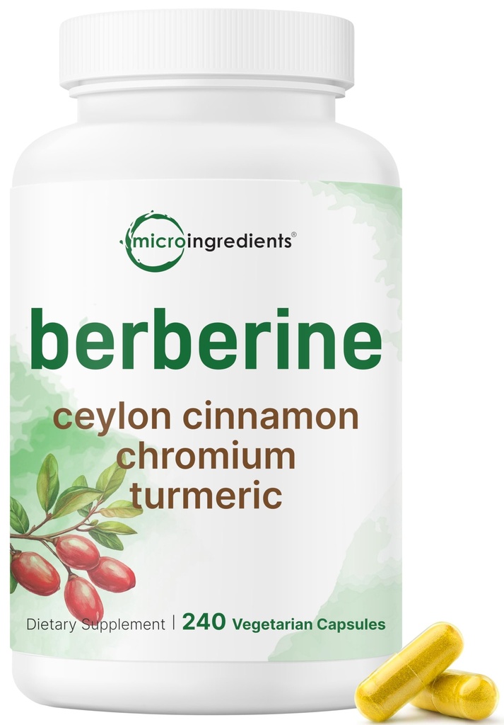 Micro Ingredients Berberine with Ceylon Cinnamon, 240 Veggie Capsules | High Absorption Berberine HCI Supplement + Turmeric Root & Cinnamon Bark Extract | Non-GMO, Gluten Free