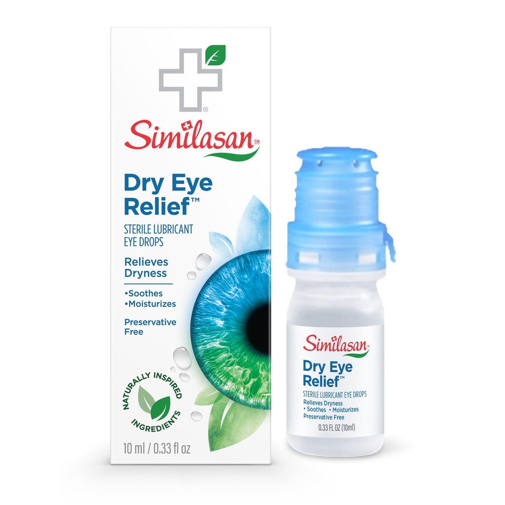 Similasan Dry Eye Relief Drops, Instant and Lasting Relief, Naturally Inspired Ingredients for Dry, Irritated Eyes, with Hyaluronate, Preservative-Free, pH Balanced, Gentle for Sensitive Eyes, 10ml