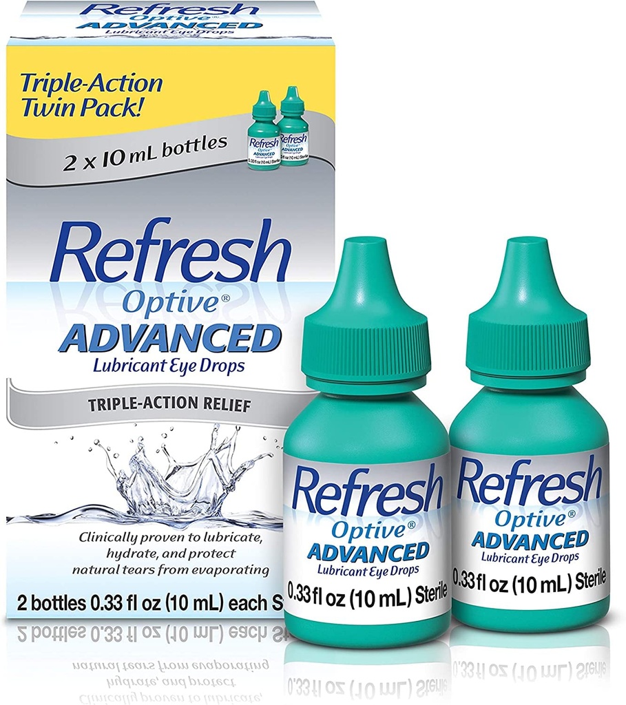 Refresh Optive Advanced Lubricant Eye Drops - 0.66 oz, (3 X Twin Packs)