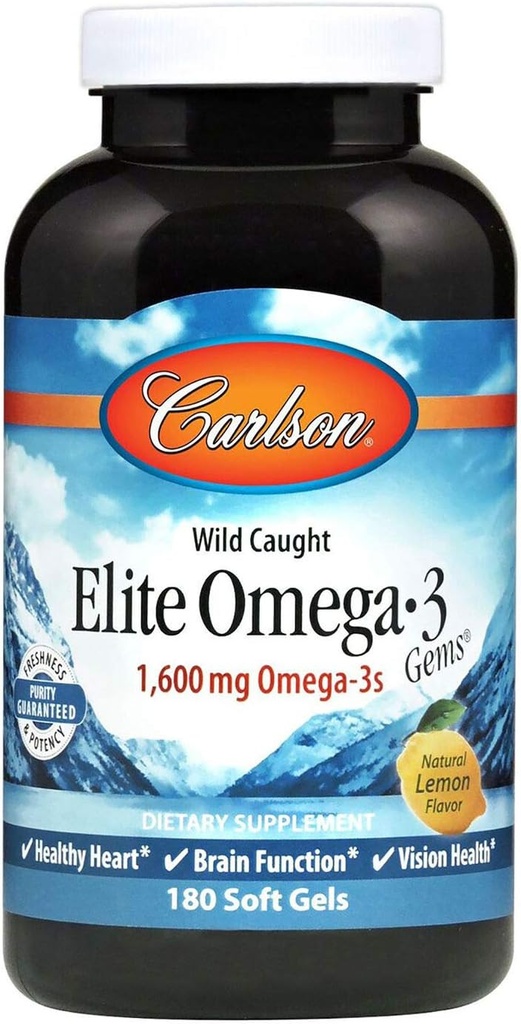 Carlson Elite Omega-3 Gems, Norwegian, 1, 600 mg Omega-3, Soft Gels, 180 Conde