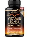 Vitamin D3 K2 - Vitamin D3 10000 iu & K2 as MK-7 120 mcg - Immune & Mood Support, for Bone & Teeth Health - with Magnesium, Zinc & Vitamin C & B12 - Highly Bioavailable - Made in USA, 240 Capsules