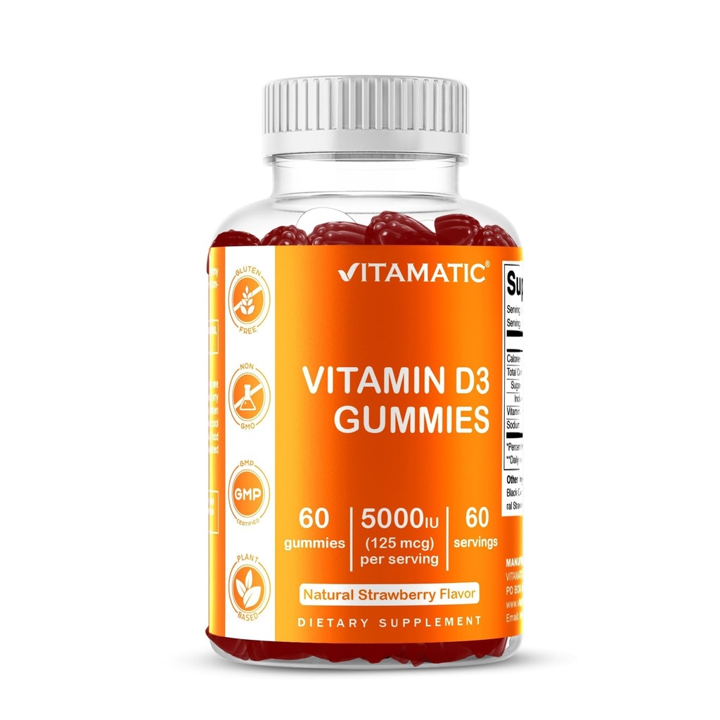 Vitamatic Vitamin D3 Gummies – 5000 IU Per Gummy – 60 Gummies