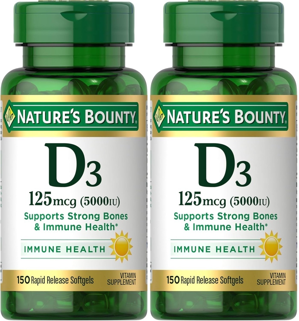 Nature's Bounty Vitamin D-5000 IU Softgels, Maximum Strength 150 ea ( Pack of 2)