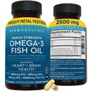 Viva Naturals Omega 3 Fish Oil Supplement for Women and Men - 2500 mg Triple Strength Fish Oil Pills with Re-Esterified Omega 3 Fatty Acids Including EPA, DHA DPA - 120 Pescatarian-Friendly Softgels