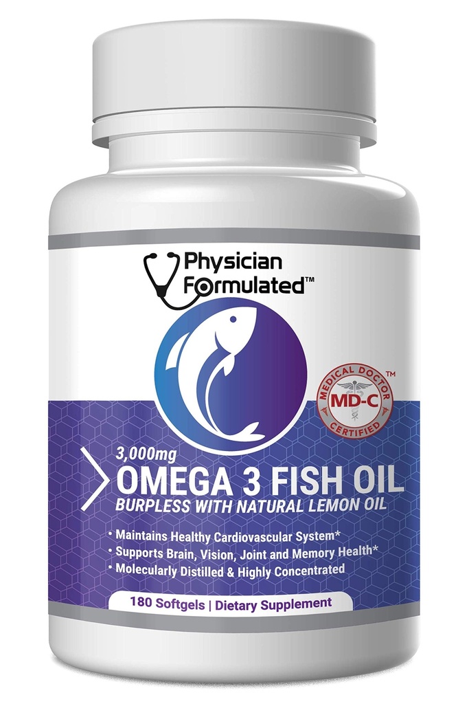 Fish Oil Omega 3 3000mg per Serving - 915mg Epa, 630mg Dha, 2000mg Total Omega 3 6 9 XL - 180 Capsules