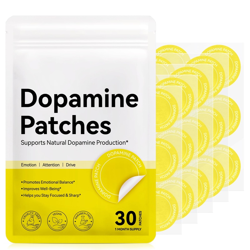 Dopamine Patches Extra Strength | 30 Vegan Mood Support Patches | Body Care Patch for Daily Mental Wellness | Mood Boost & Positivity for Men Women | Plant-Based Formula