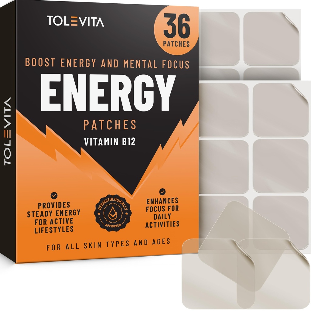TOLEVITA Energy Patches with Vitamin B12-36 Pcs | Energy, Mental Focus & Vitality | Perfect Active Lifestyles, Fitness, Workouts, Travel & Daily Use