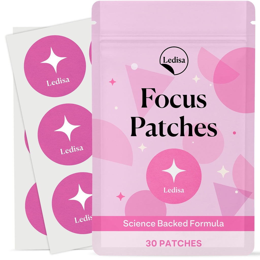 Focus Patches (Pack of 30) - 100% Natural Patch for Women and Men - With Rhodiola Rosea, Panax Ginseng & Ginkgo Biloba - Energy, Focus & Body Support - Enhanced Formula