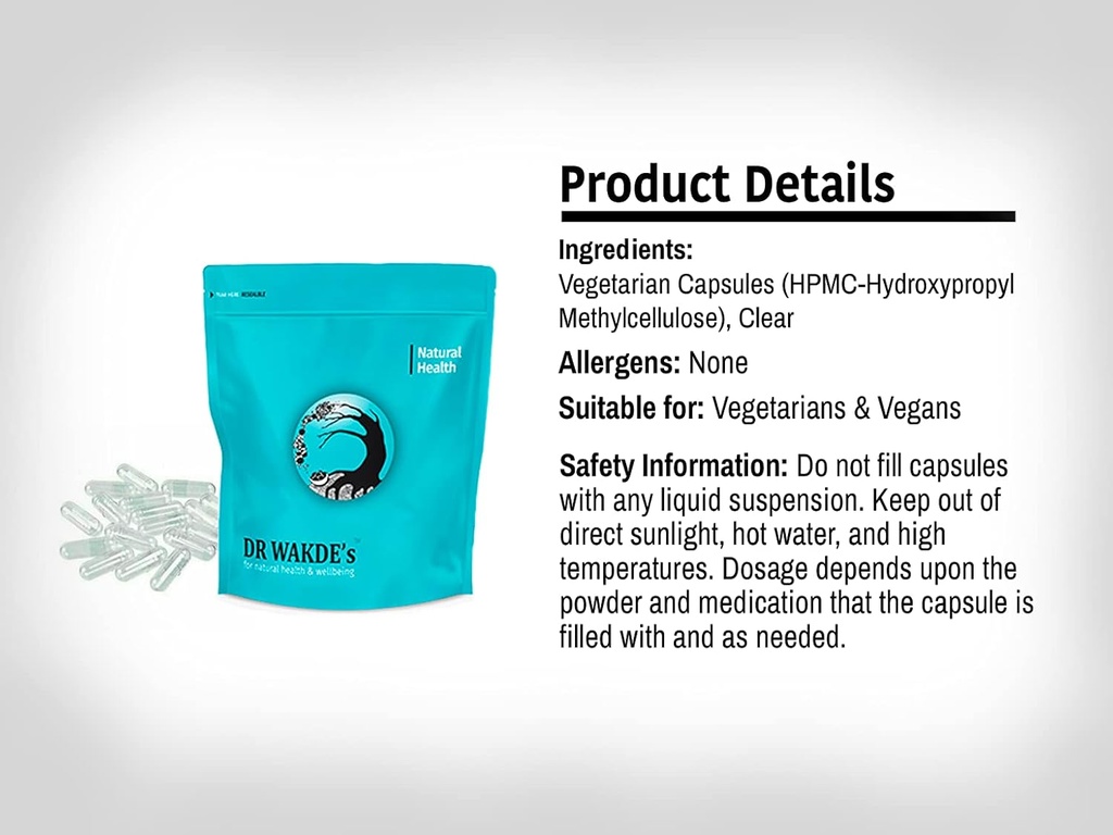 DR WAKDE'S Natural Health Care, London Vegetarian Capsules ← Tamaño 00 Silencio 1000 Capsules  HPMC Clear ← Vegan ← Non-Gelatin ← Disponible en 1000-70,000 Quantities Silencio Haz tus propios Suplementos