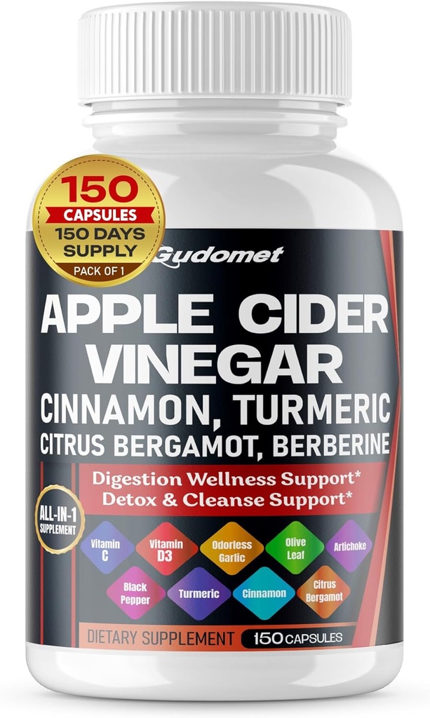 Apple Sider Vinegar Ceylon Cinnamon Turmeric Odorless Garlic Olive Leaf Artichoke Black Pepper -150 Capsules- Hecho en Estados Unidos