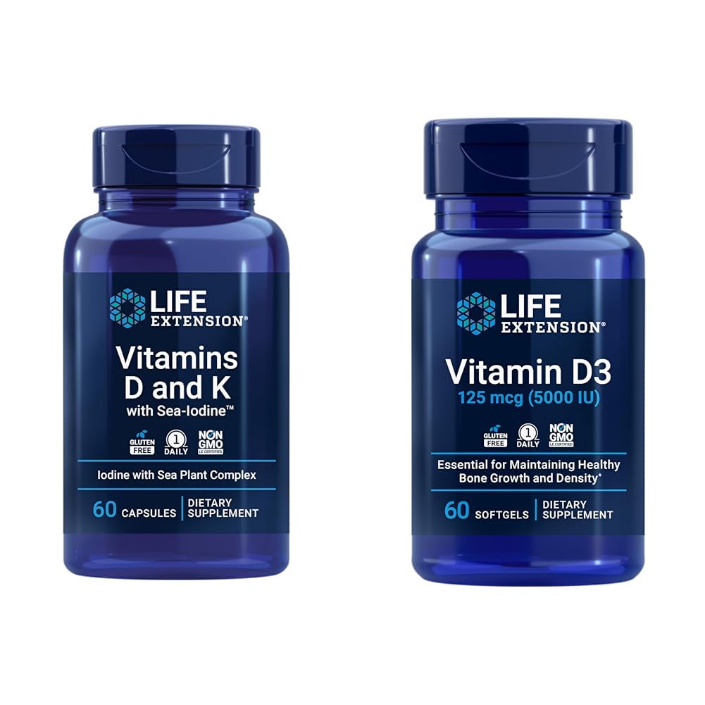 Life Extension Vitamins D3, K1, K2, Iodine and D3 5000 IU for Immune, Bone, Artery and Thyroid Support
