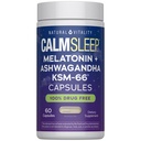 Natural Vitality Calm Sleep Melatonin and Ashwaganda KSM-66 Capsules | 100% Drug Free | 60 Count
