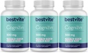 BESTVITE Cognizin Citicoline 500mg (180 cápsulas vegetarianas) (60x3) - Nootropic de línea primaria clínicamente estudiada - No Stearates - Vegan - Gluten Gratis - Suplementos cerebrales para memoria y enfoque