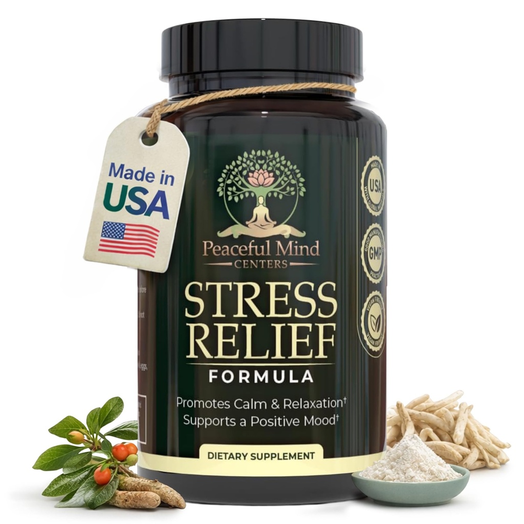 Stress Relief Formula - Natural Ashwagandha Capsules GMO Free - unflavoured Quality Herbal Wellness Supplement for Relaxation and Mental clarity-60-count