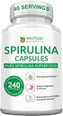 Spirulina Capsules 3000mg - 40 Serviciones de cápsulas ecológicas de espirulina - Rica en proteínas, antioxidantes y vitaminas - 240 Espirulina ecológica Polvo - Apoyos Immune &amp; Cardiovascular Health