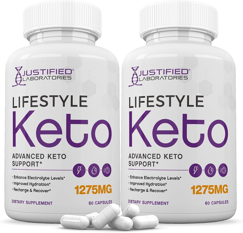 Laboratorios justificados (2 Pack Lifestyle Keto Pills 1275MG Nueva &amp; Mejorada Fórmula Contiene Apple Sider Vinegar Extra Virgin Olive Oil Powder Green Tea Leaf 120 Capsules