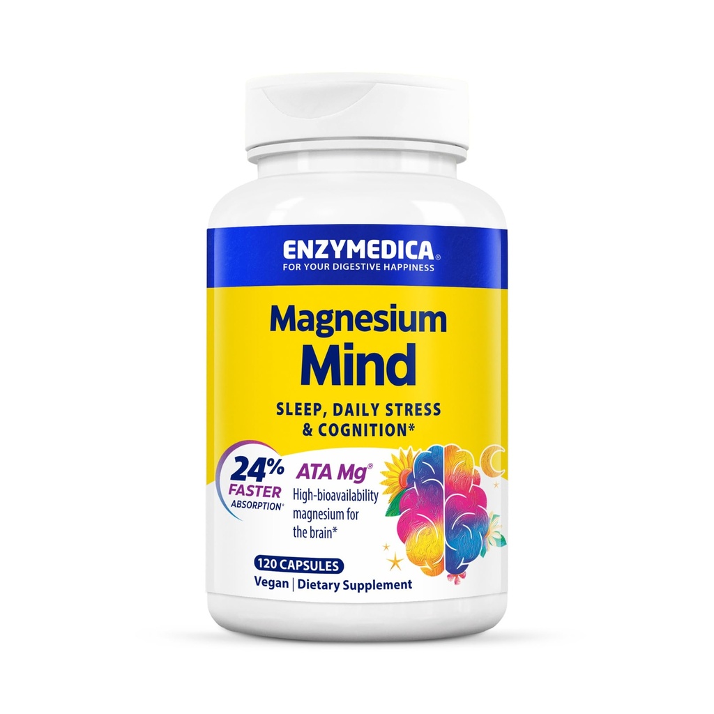 Enzymedica, Magnesium Mind with ATA Mg, 24% Faster Absorption, High-Bioavailability Magnesium for Sleep, Stress & Cognition, 120 Count