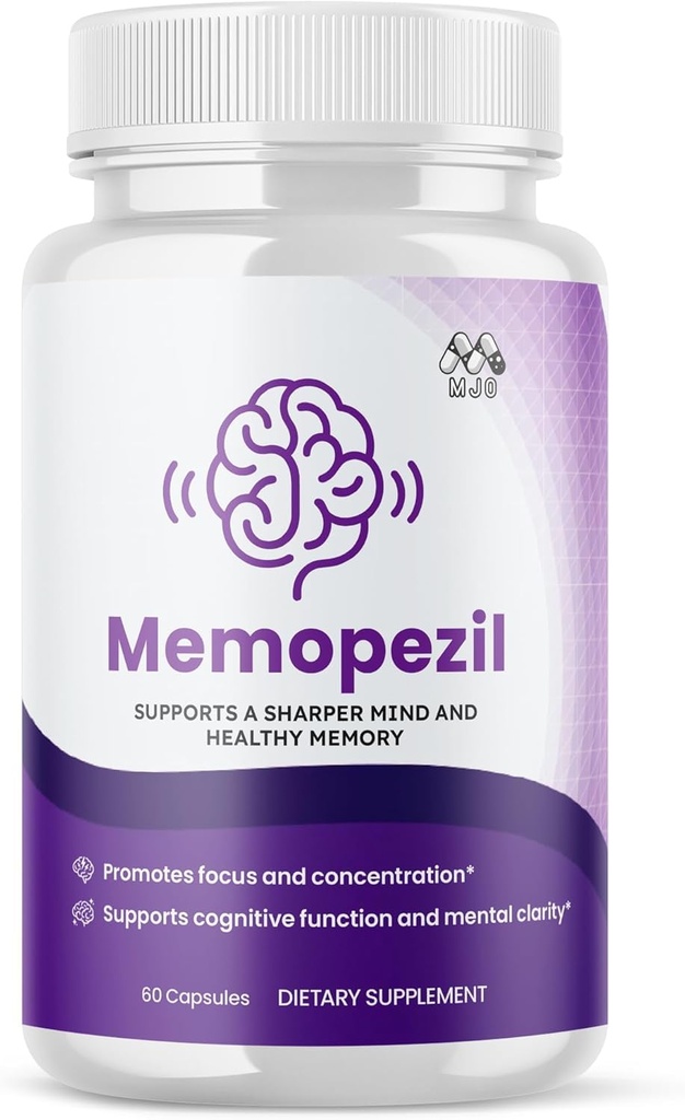 Memopezil Capsules, Memo Pezil Brain Supplement Pills with Advanced Maximum Strength Formula, Mental Clarity, Health & Wellness Support, Focus Attention Sharp Memory Calm Mind Mood (60 Capsules)