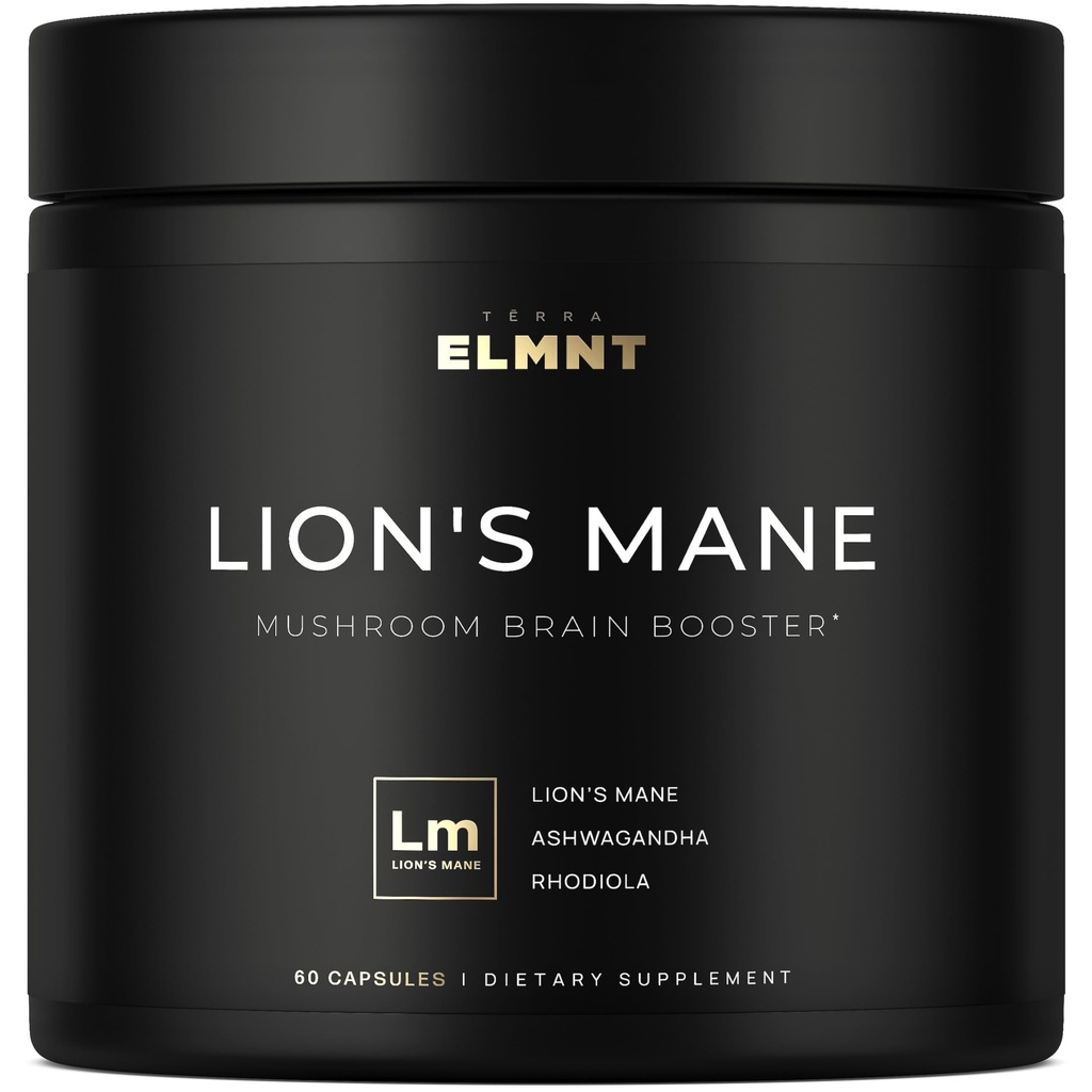 16x Strength Lions Mane Supplement Capsules Super Nootropic w. Ashwagandha & Rhodiola - Highest Potency 16:1 Lion's Mane Mushroom Extract 50% Polysaccharides Brain Supplements for Memory and Focus