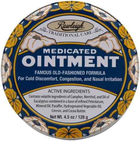 Rawleigh Medicated Ointment: 4.5 oz Blue Tin, Adults & Kids: Topical Chest Rub for Cold, Nasal Congestion, Minor Aches and Pain, with Camphor, Menthol & Eucalyptus, Non-Greasy Formula - Pack of 1