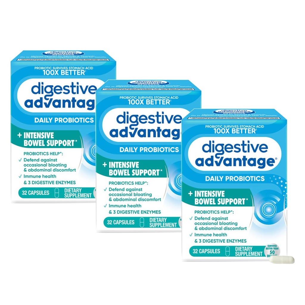 Digestive Advantage Intensive Bowel Support Probiotic Defends Against Gas & Bloating, 32 Count Capsules (3 Pack)