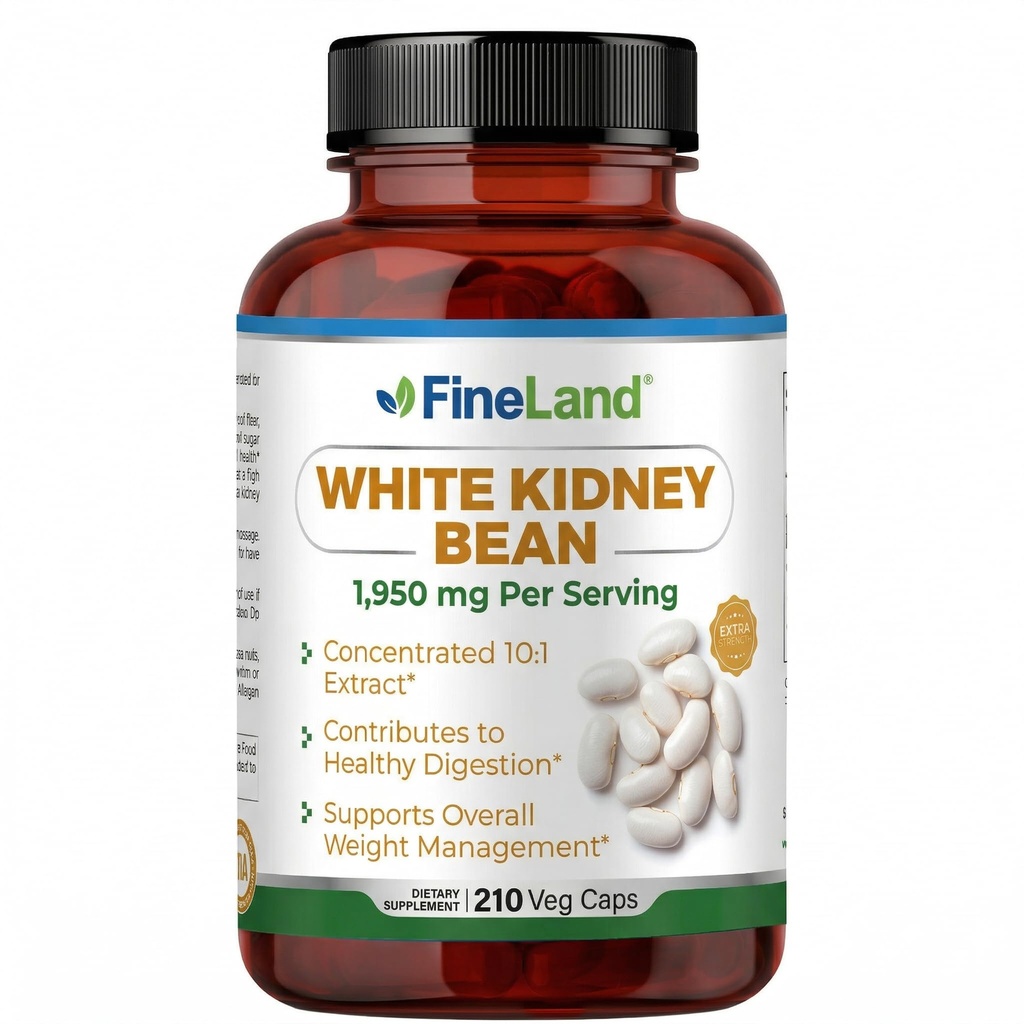 FineLand White Kidney Bean Extract 10:1, Supports Carb Metabolism & Digestive Comfort – Non-GMO, 210 Vegan Capsules Made in USA