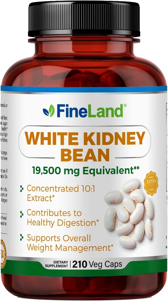 FineLand White Kidney Bean Extracto 10:1 – 19,500 mg Equivalente por Serving, 210 cápsulas veganas – apoya el metabolismo del carbohidrato y el confort digestivo – No GMO, Hecho en EE.UU.