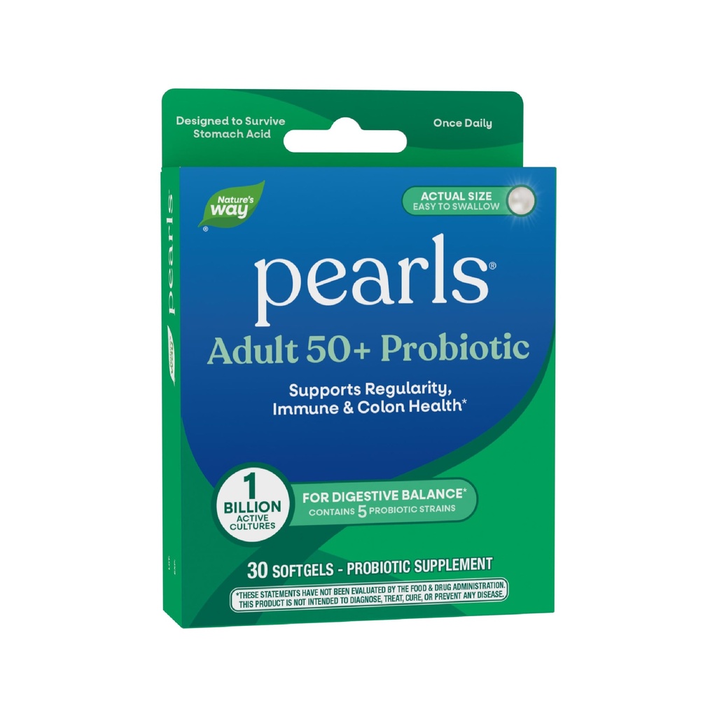 Nature's Way Pearls Adult 50+ Probiotic, Probiotics for Digestive Health* Supports Regularity, Immune & Colon Health*, 1 Billion Cultures, No Refrigeration Needed, 30 Softgels