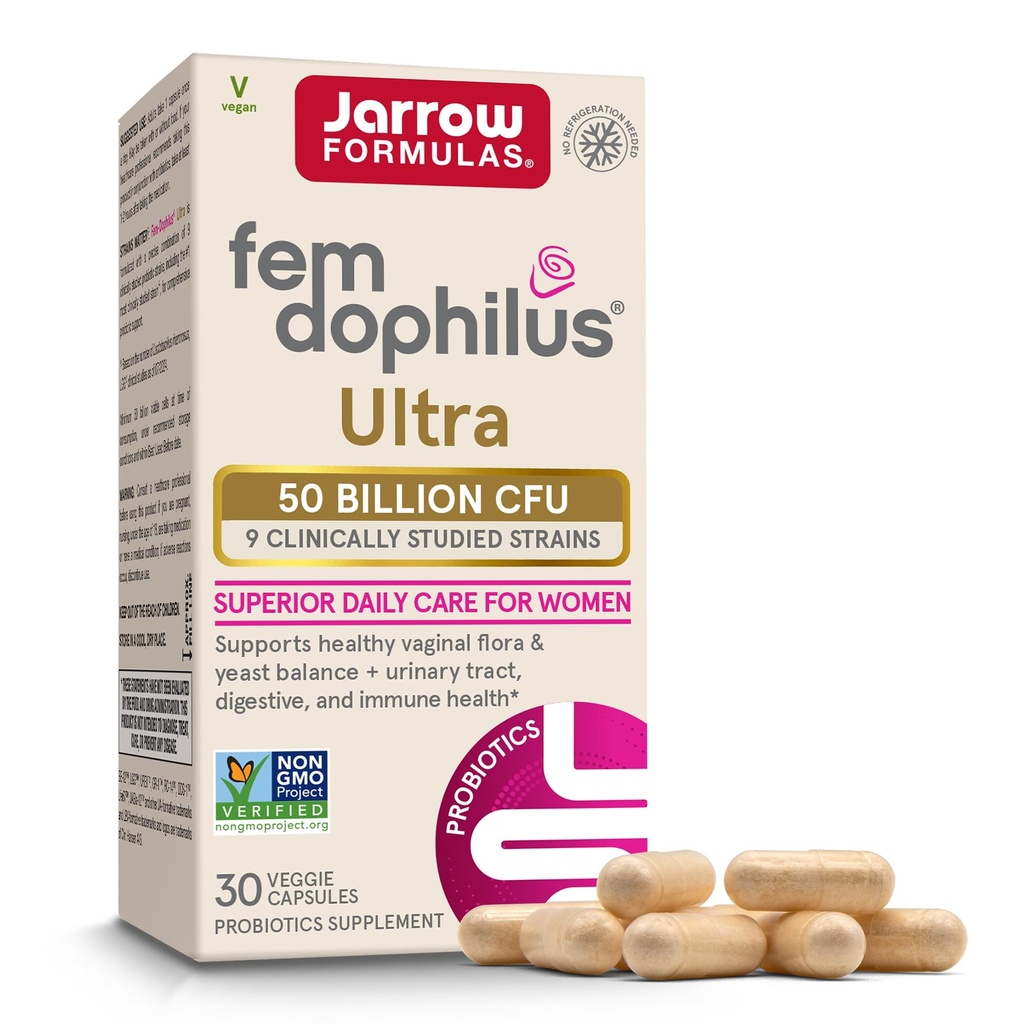 Fórmulas de Jarrow Fem-Dophilus Vaginal " Digestive Probiotic 50 Billion CFU, 9 Strains de estudio clínico, para Vaginal Flora " Yeast Balance, Urinary Tract, Digestive, " Immune Support, 30 cápsulas