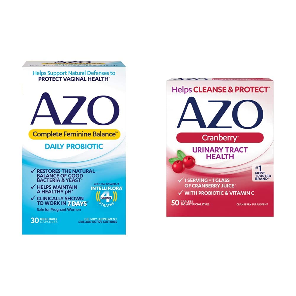 AZO Complete Feminine Balance Daily Probiotics for Women (30 Count) Cranberry Urinary Tract Health Supplement (50 Count)