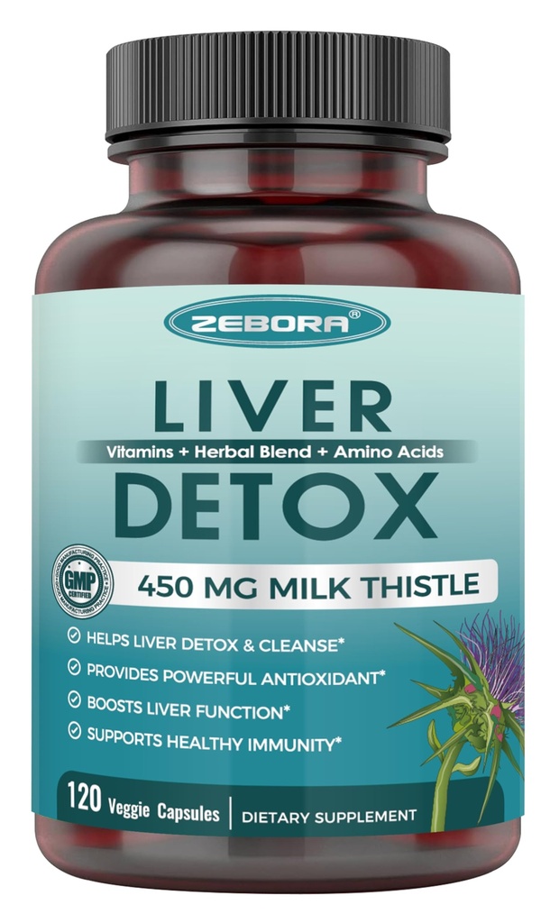 Milk Thistle Supplement for Liver Cleanse Detox & Repair, Liver Supplement with 450 mg Milk Thistle Extract (80% Silymarin) for Liver Support and Health, GMO-Free, 120 Veggie Capsules (60 Day-Supply)