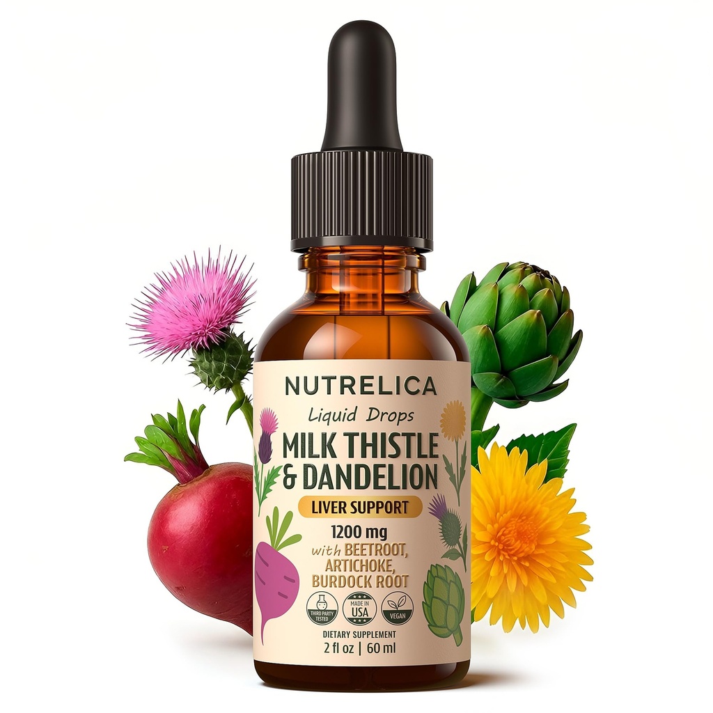 Milk Thistle & Dandelion Liver Support with Beet Root, Artichoke & Burdock – 1200mg Herbal Detox Formula, No Sugar, Alcohol-Free, Vegan, Non-GMO