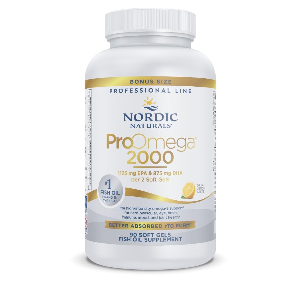 Nordic Naturals ProOmega 2000, Lemon Flavor - 90 Soft Gels - 2150 mg Omega-3 - Ultra High-Potency Fish Oil - EPA & DHA - Promotes Brain, Eye, Heart, & Immune Health - Non-GMO - 45 Servings