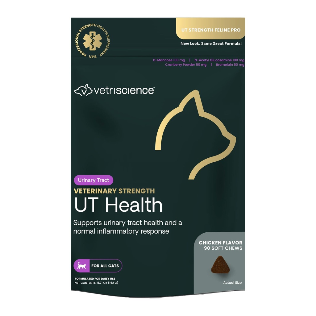 VetriScience Veterinary Strength UT Health Chews - Cat Urinary Tract Wellness Supplement for Supporting Feline Urinary Health - with Calming Blend - Chicken Flavor - 90 Count