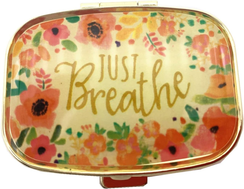 AmyZone Metal Pill Organizer Travel Friendly Portable Compact Pill Funda para mantener las vitaminas/Tylenol/Fish Oil/Supplements/Meds/Tablet for Purse/Pocket(Just Breathe))